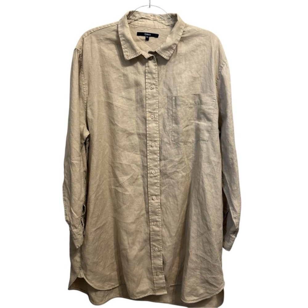 QUINCE Size XL 100% European Linen Button Up Tunic Blouse Long Sleeves Pockets - Picture 3 of 5